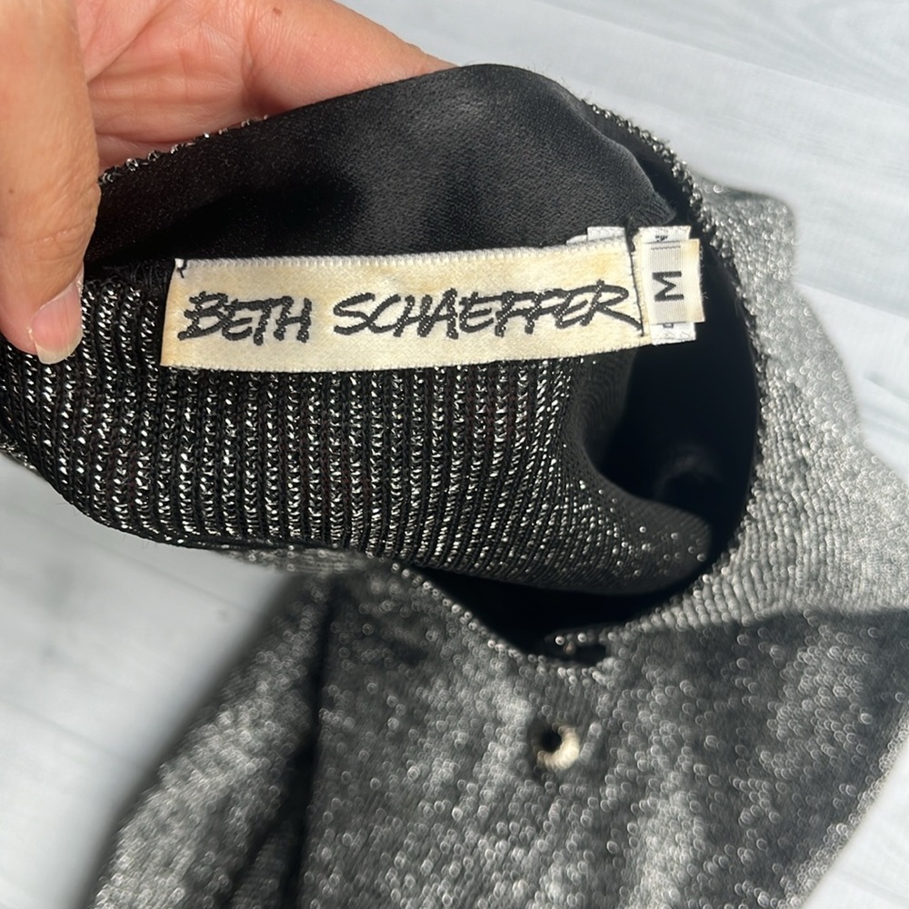 Vintage Palm Beach Beth Schaeffer Silver Metallic Cardigan Sweater M - Picture 7 of 7